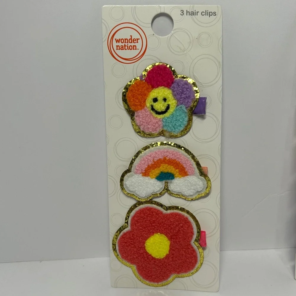 Wonder Nation Kids Hair Accessory Set Butterfly Clips Chenille Patches Elastics